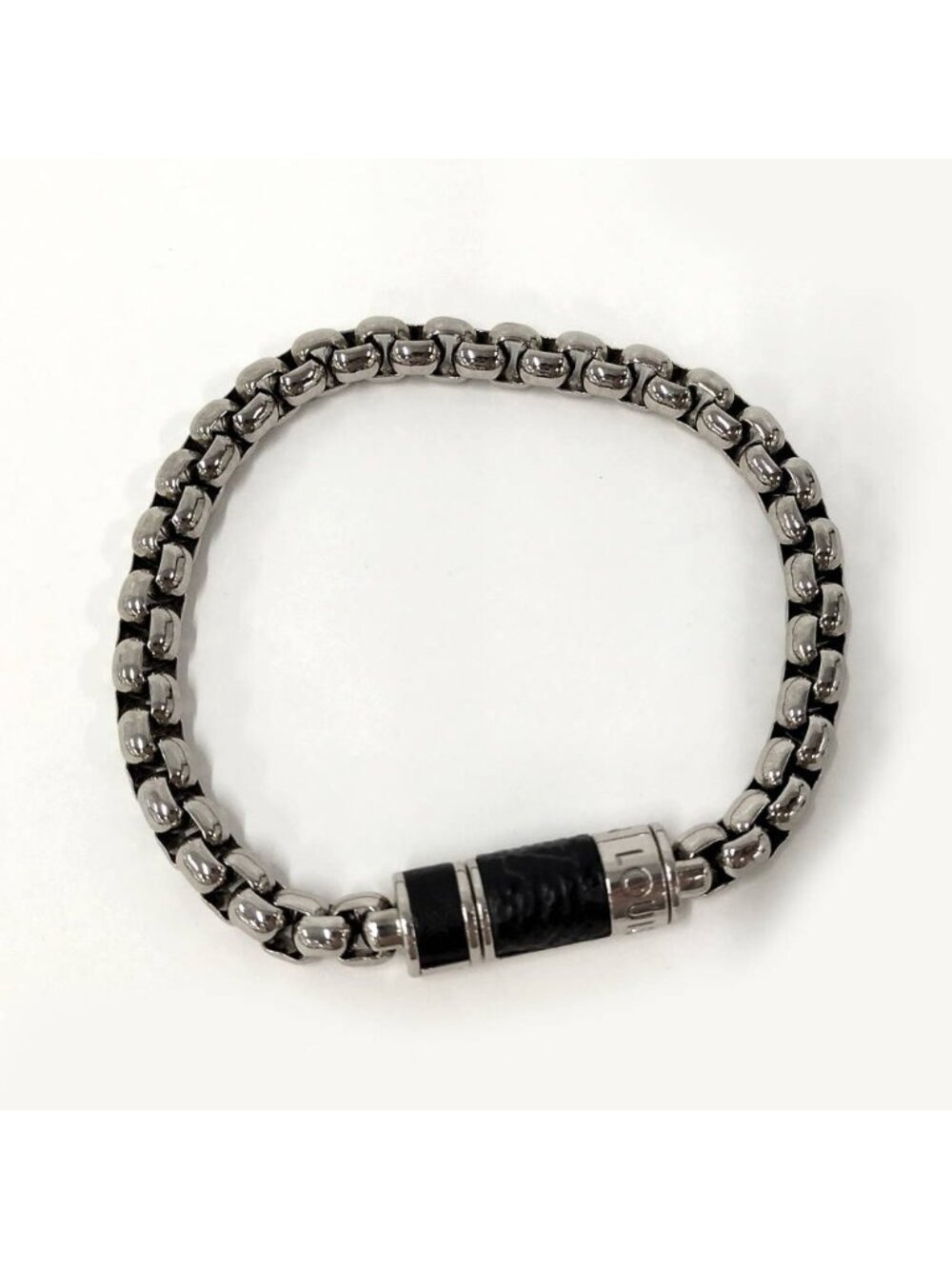 ★SOLD★ Louis Vuitton Bracelet Chain Monogram Eclipse Plated Silver - Picture 2 of 6